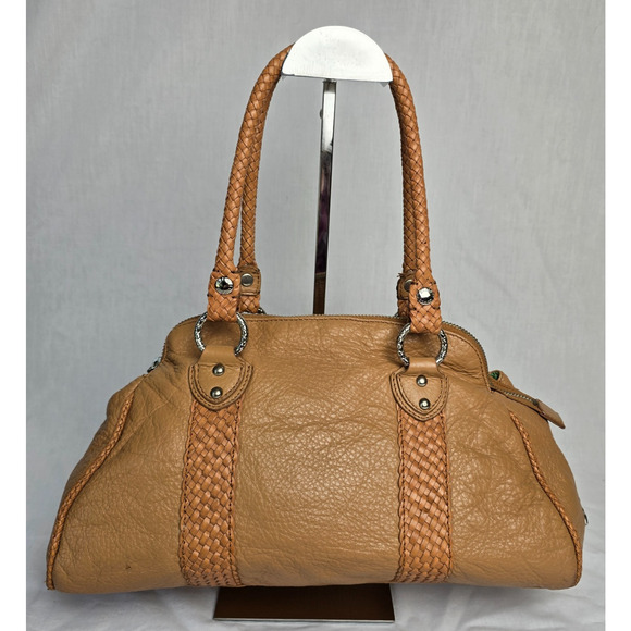 Elliott Lucca Satchel Hobo Tassel Bag Soft Tan Leather Weaved Handles & Trim - Picture 2 of 15